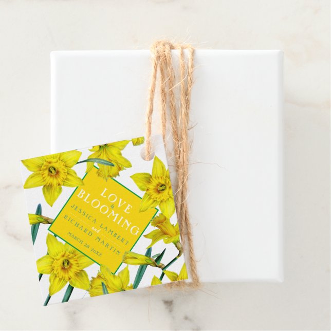 Liebe blüht Aquarellgelbe Frühlingshochzeit  Geschenkanhänger (Beispiel)