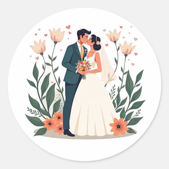Liebe blüht Hochzeitsticker Runder Aufkleber (Vorderseite)