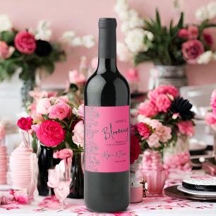 Liebe blüht in leuchtend rosa und schwarz blühende weinetikett