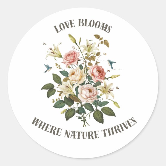 Liebe blüht mit der Natur Runder Aufkleber (Vorderseite)