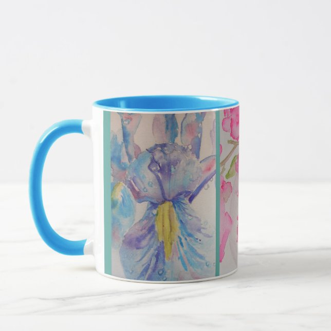 Liebe Blume Floral Wasserfarbe Türkis Blaue Tasse (Links)
