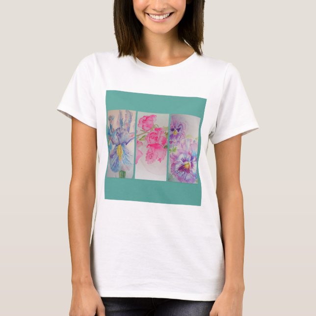 Liebe Blume Floral Wasserfarbe Türkis T Shirt (Vorderseite)