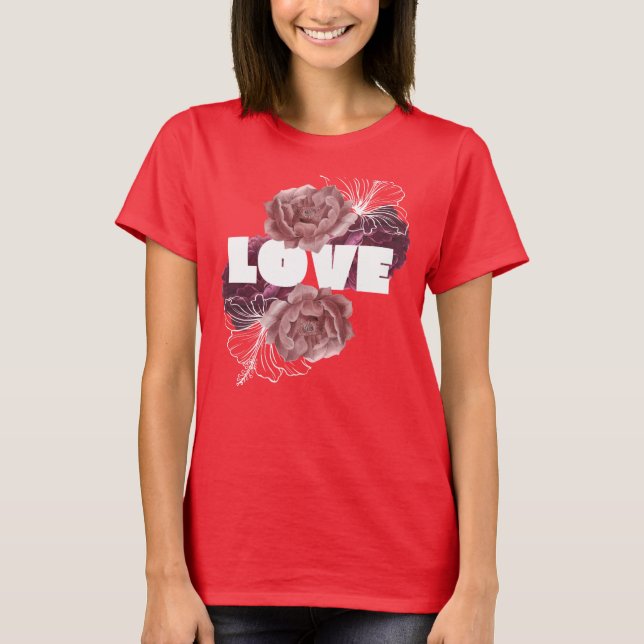 Liebe Blume Frauen in tiefroten Farben T - Shirt (Vorderseite)