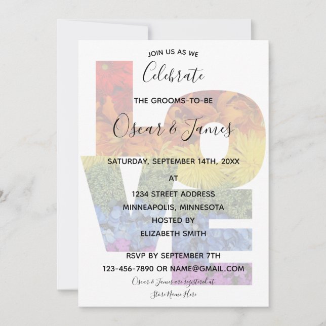 LIEBE Blume gleichgeschlechtliche Party Einladung (Vorderseite)