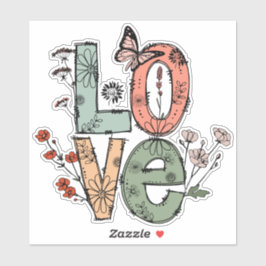 Liebe Blume und Schmetterlinge Grün Orange Aufkleber