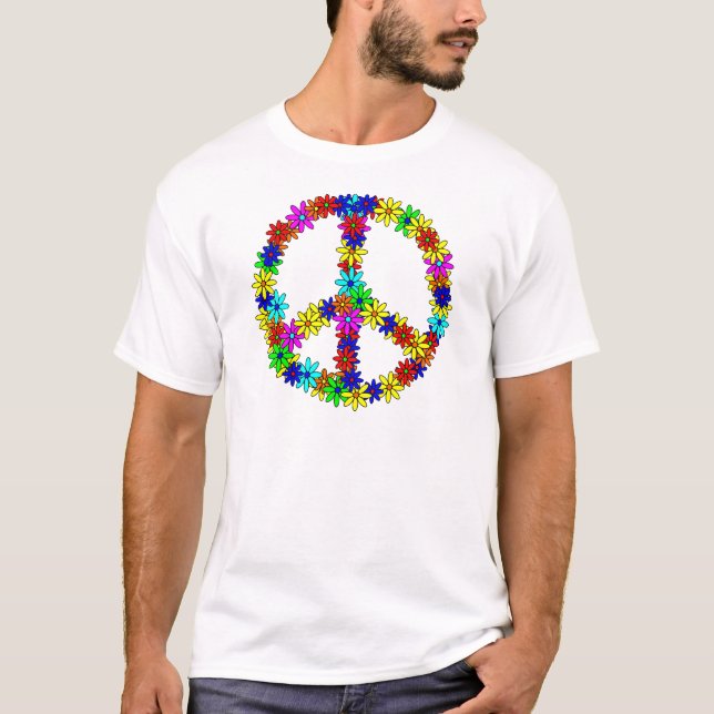 Liebe-Blumen-Friedenszeichen T-Shirt (Vorderseite)