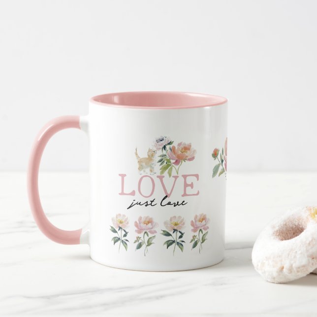 Liebe, Blumen und Kätzchen Schönes Mug Tasse (Mit Donut)