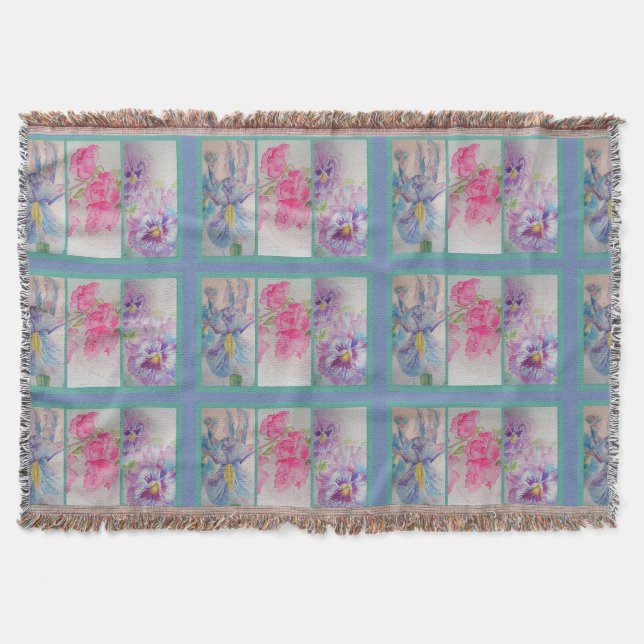 Liebe Blumen Wasserfarbe Blau Moderner Wurfteppich Decke (Vorderseite)
