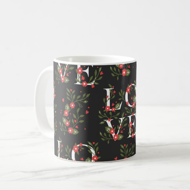 Liebe Blumenmuster Modernes Hübsches Muster Kaffeetasse (Vorderseite Links)