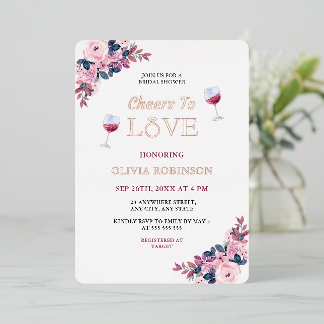 Liebe Blumenwein Thema Brautparty Folieneinladung (Stehend vorne)