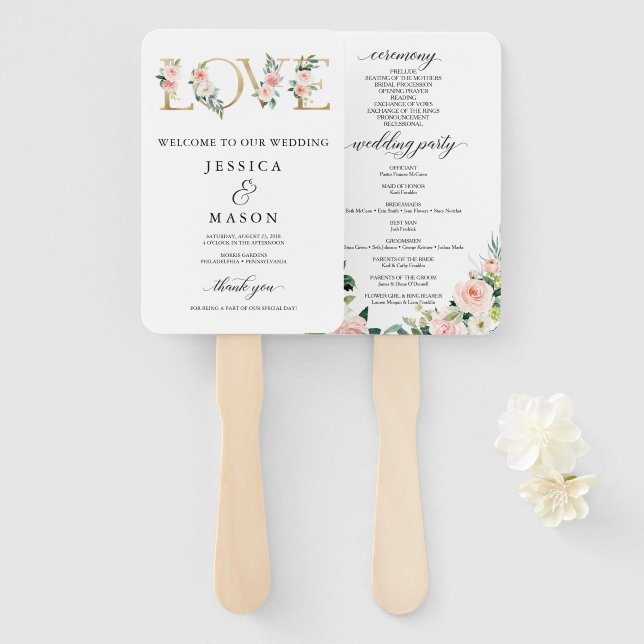 Liebe Blush Florals Wedding Program Fan Fächer (Vorne und Hinten)
