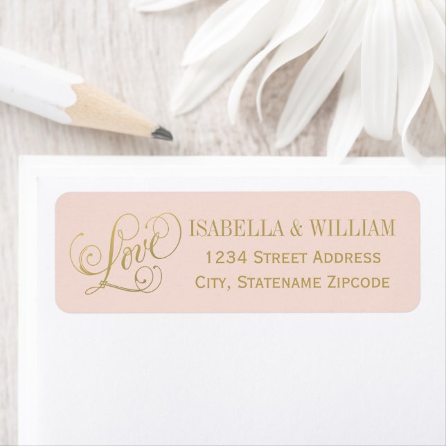 Liebe Blush Gold Calligraphy Wedding Rücksendeadre (Insitu)