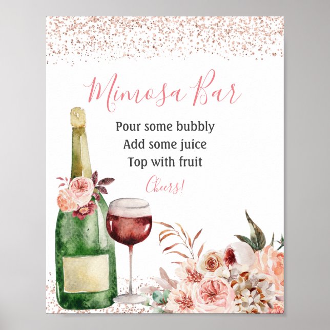 Liebe Blush Pink Brautparty Mimosa Bar Poster (Vorne)