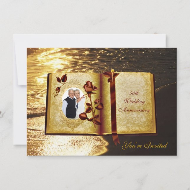 Liebe Book 50. Hochzeitstag Foto Einladungen (Vorderseite)