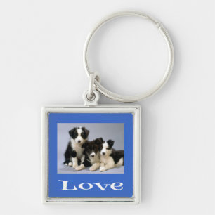Liebe Border Collie Welpe Blau Hund Schlüsselanhän Schlüsselanhänger