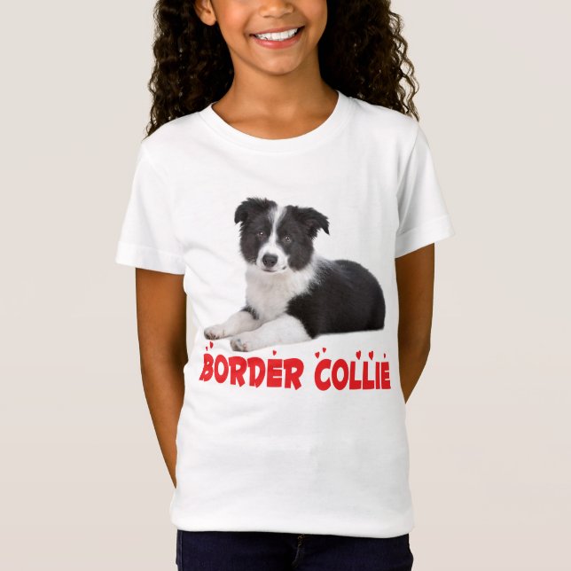 Liebe Border Collie Welpe Dog Red Girls Tee Shirt (Vorderseite)