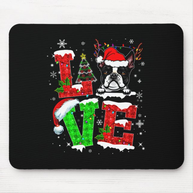 Liebe Boston Terrier Weihnachtsmannmütze Weihnacht Mousepad (Vorne)