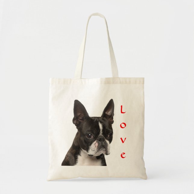 Liebe Boston Terrier Welpe Hund Leinwand Tasche (Vorne)