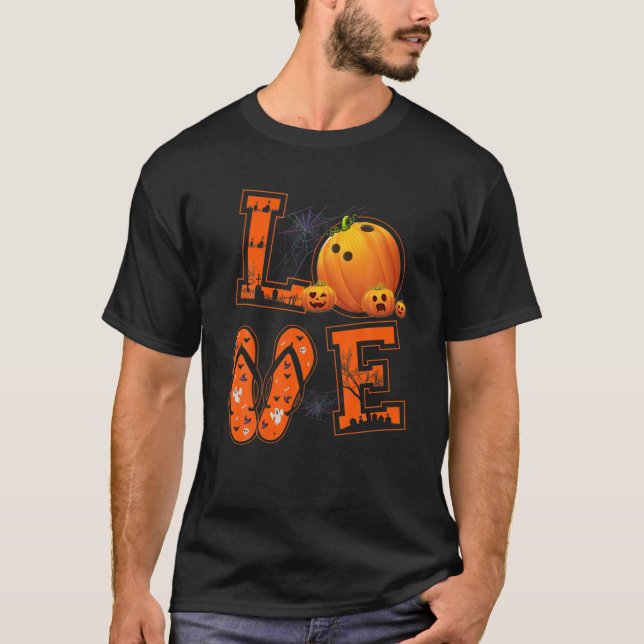 LIEBE Bowling liebt Spieler Pumpkin Hexe Hallowee T-Shirt (Vorderseite)