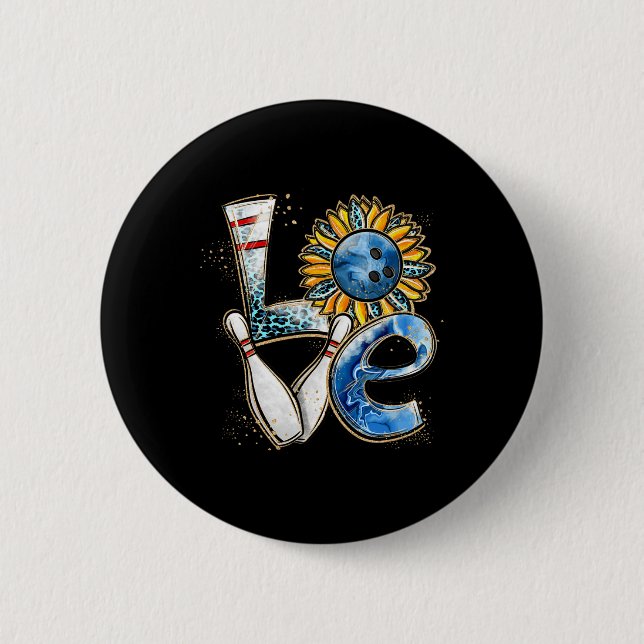 Liebe Bowling Retro Leopard Sonnenblume Valentinin Button (Vorderseite)