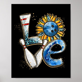 Liebe Bowling Retro Leopard Sonnenblume Valentinin Poster