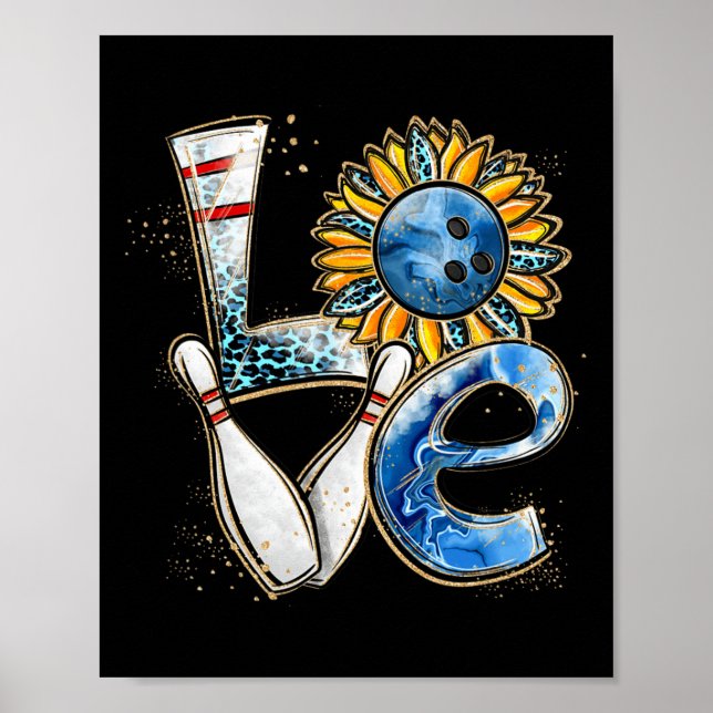 Liebe Bowling Retro Leopard Sonnenblume Valentinin Poster (Vorne)