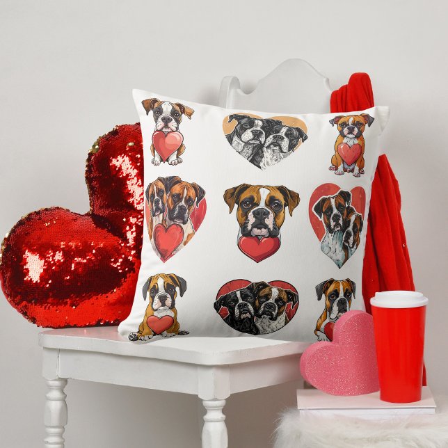 Liebe Boxer Hund mit Herzwasser Kissen (Love Boxer Dog with Heart Watercolor Throw Pillow)
