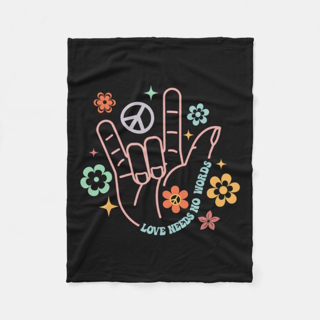 Liebe braucht kein Wort für Retro Hand Sign Groovy Fleecedecke (Vorderseite)