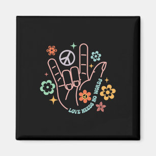 Liebe braucht kein Wort für Retro Hand Sign Groovy Magnet