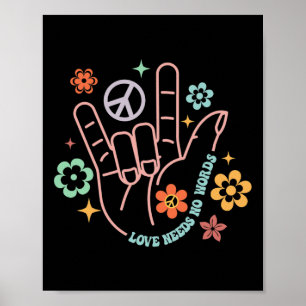 Liebe braucht kein Wort für Retro Hand Sign Groovy Poster