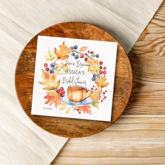 Liebe Brauen Brautparty Geschirr Serviette (Love is brewing fall themed tea party bridal shower tableware personalized napkins pumpkin tea cup)