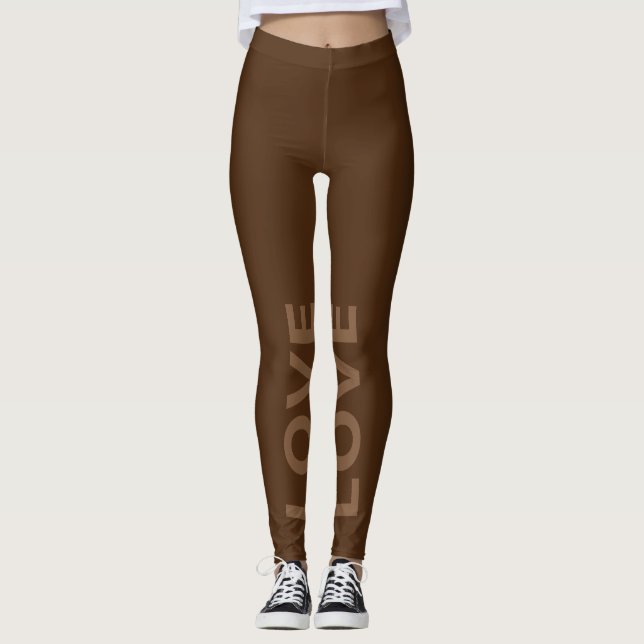 Liebe Brauner monochromer klassischer Text Leggings (Vorderseite)