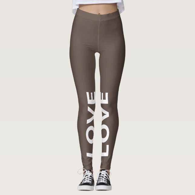 Liebe Brauner monochromer klassischer Text Leggings (Vorderseite)