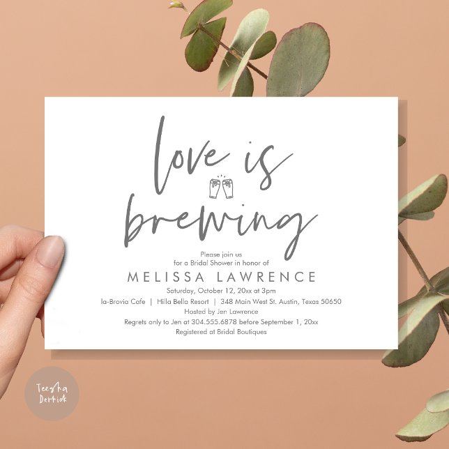 Liebe braut, Bier-Party-Brautparty Einladung (Love is brewing, Beer Party Bridal Shower Invitation Card, PDF, in Dark Grey)