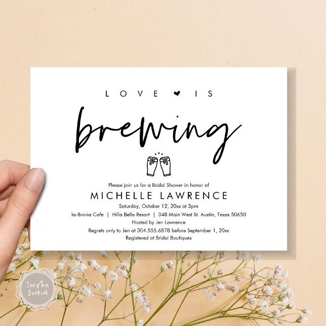 Liebe braut, Bier-Party-Brautparty Einladung (Love is Brewing, Bridal Shower Invitation Card, PDF, Beer Brew Party Celebration, Black and White)