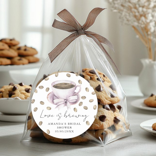 Liebe braut Bow Coffee Brautparty Runder Aufkleber (Von Creator hochgeladen)