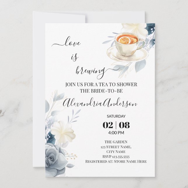 Liebe braut Brautparty Aquarellfarben Rose Einladung (Vorderseite)