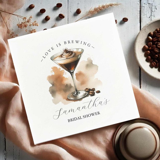 Liebe Braut Brautparty Espresso Martini Serviette (Bridal shower napkins coffee espresso martini theme illustrated art Do Tell A Belle)