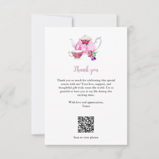 Liebe Braut Brautparty Tee Party QR Code Dankeskarte (Vorderseite)
