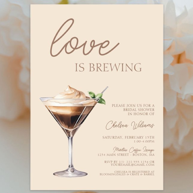 Liebe Braut Espresso Martini Brautparty Einladung (Love is brewing Espresso Martini Bridal Shower Invitation, Bridal Brunch, Cream, Modern Chic Trendy)