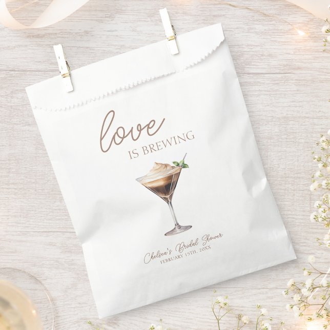 Liebe Braut Espresso Martini Brautparty Geschenktütchen (Love is Brewing Espresso Martini Bridal Shower Favor Bags, Coffee Theme Bridal Brunch, Chic, Trendy)