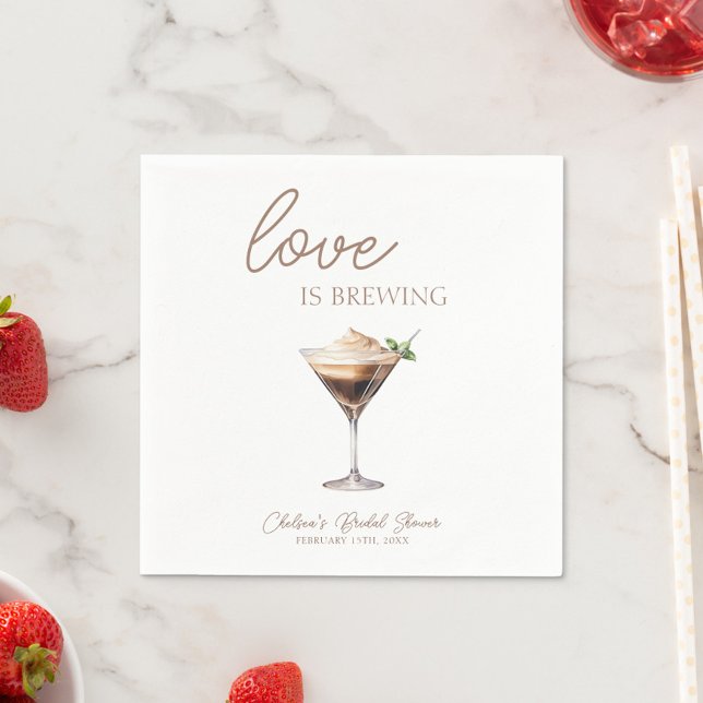 Liebe Braut Espresso Martini Brautparty Serviette (Love is Brewing Espresso Martini Bridal Shower Cocktail Napkins, Bridal Brunch, Coffee Bar, Trendy)