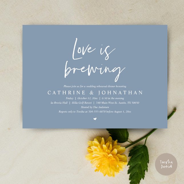 Liebe Braut, Hochzeit Probe Dinner Invitati Einladung (Love is Brewing, Wedding Rehearsal Invitation Card, pdf, Beer Wine Party, in Dusty Blue)