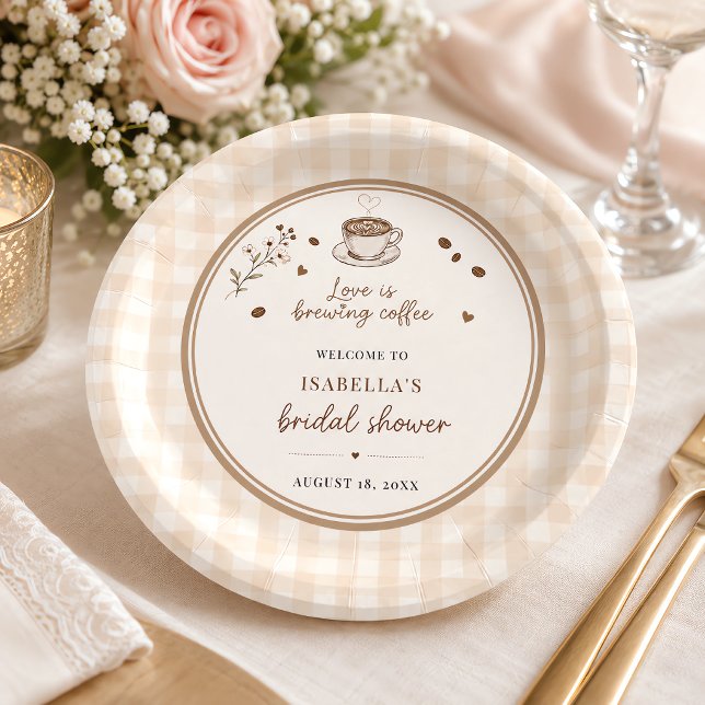 Liebe Braut Kaffee Boho Beige Maßgeschneidert Pappteller (Love Is Brewing Coffee Boho Beige Custom Paper Plates)