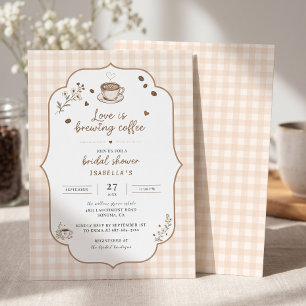 Liebe Braut Kaffee Elegant Gingham Benutzerdefinie Einladung