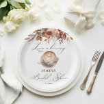Liebe braut Kaffee fallen Brautparty Pappteller<br><div class="desc">Liebe Braut Kaffeefall Brautparty Monogramm personalisiert gedruckte Papier Teller Vorlage,  Cappuccino Kaffeetasse braune Rose fallen Blume Brautparty personalisierte Geschirr</div>