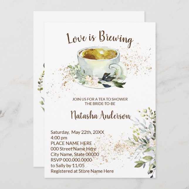 Liebe braut Kräutertee-Brautparty Einladung (Vorne/Hinten)