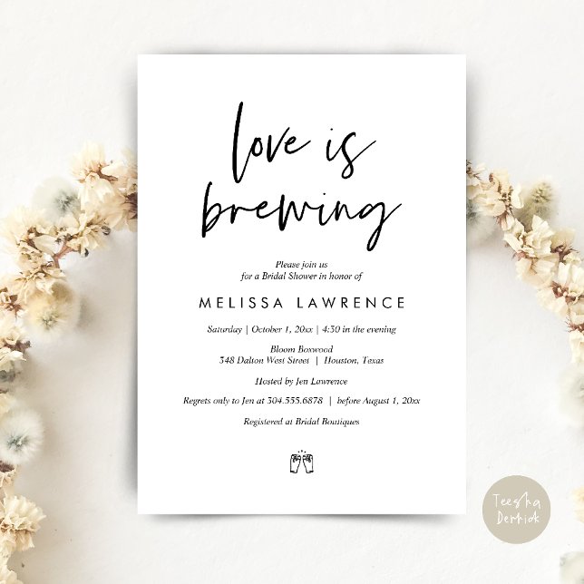 Liebe braut, Perfect Brautparty Bier Party Einladung (Love is brewing, Perfect Bridal Shower Beer Party Invitation Card PDF Black White)