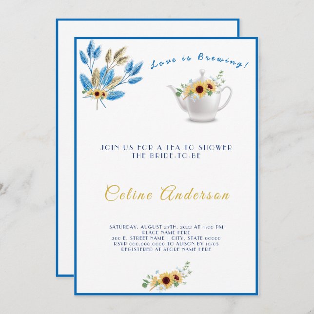 Liebe Braut Tee Einladung Brautparty (Vorne/Hinten)