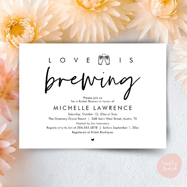 Liebe braut, wunderschönes Brautparty Bier Party Einladung (Love is brewing, Gorgeous Bridal Shower Beer Party modern Invitation card pdf in black white)